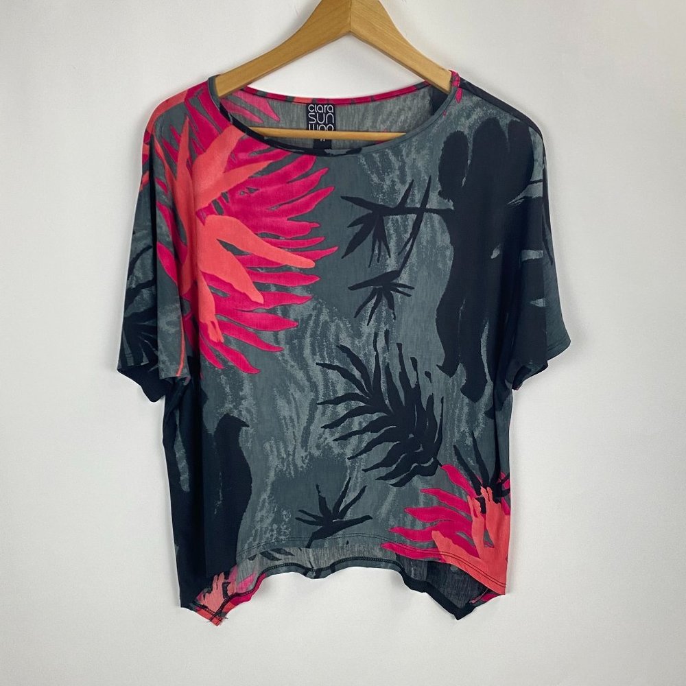 Clara Sun Woo Palm Gray Pink Floral Printed Top